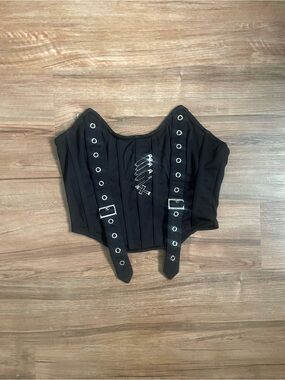 Queen Mania Black Buckle-Detail Gothic Corset Crop Top Size XS/S